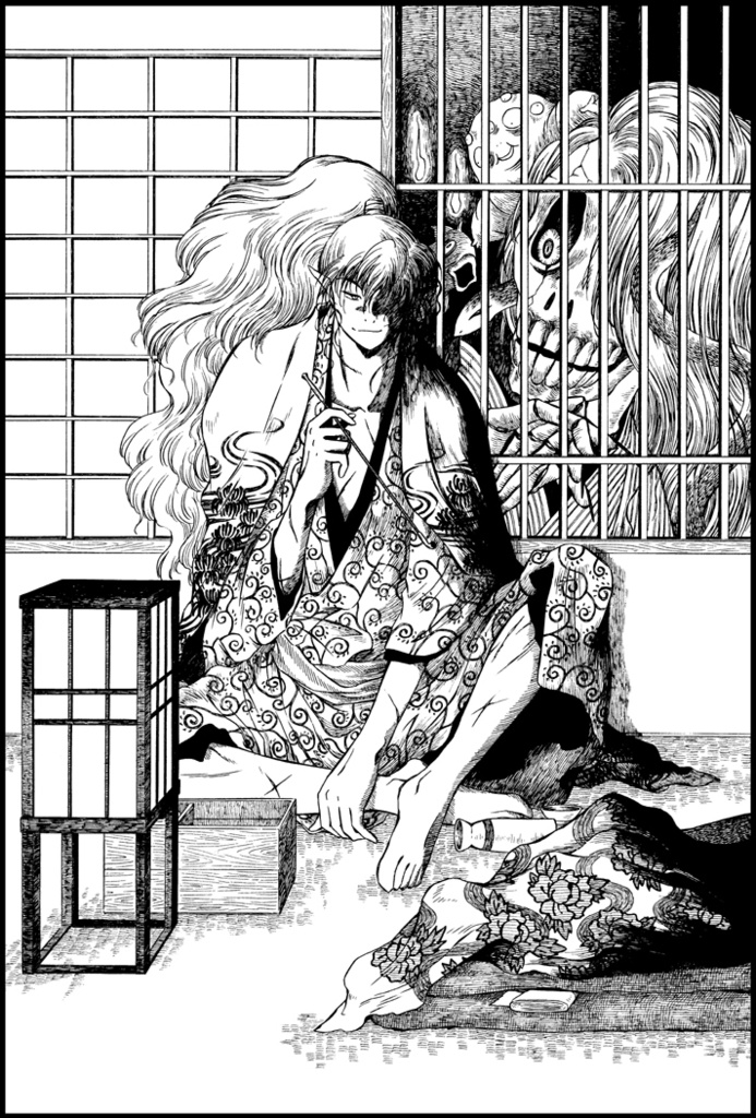 【ペン画イラスト原画】「覗き見」【A4】