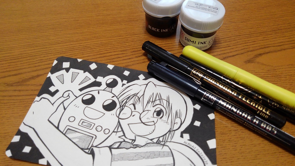 【ペン画イラスト原画】「相棒」【ハガキ】