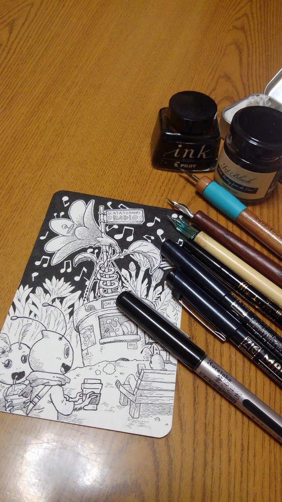 【ペン画イラスト原画】「ラジオ」【ハガキ】