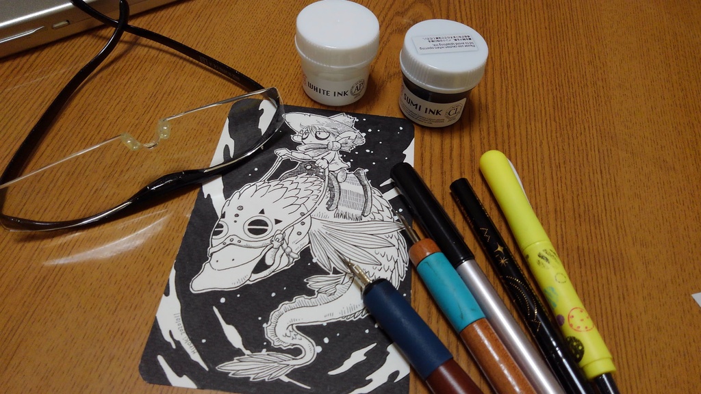 【ペン画イラスト原画】「空想」【ハガキ】