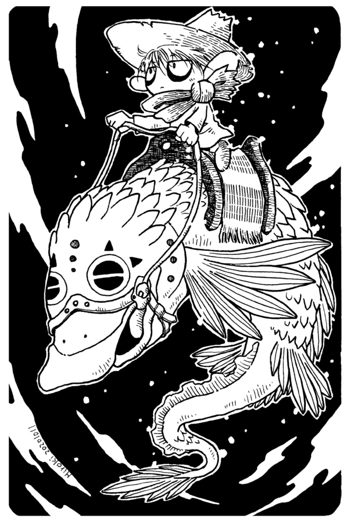 【ペン画イラスト原画】「空想」【ハガキ】