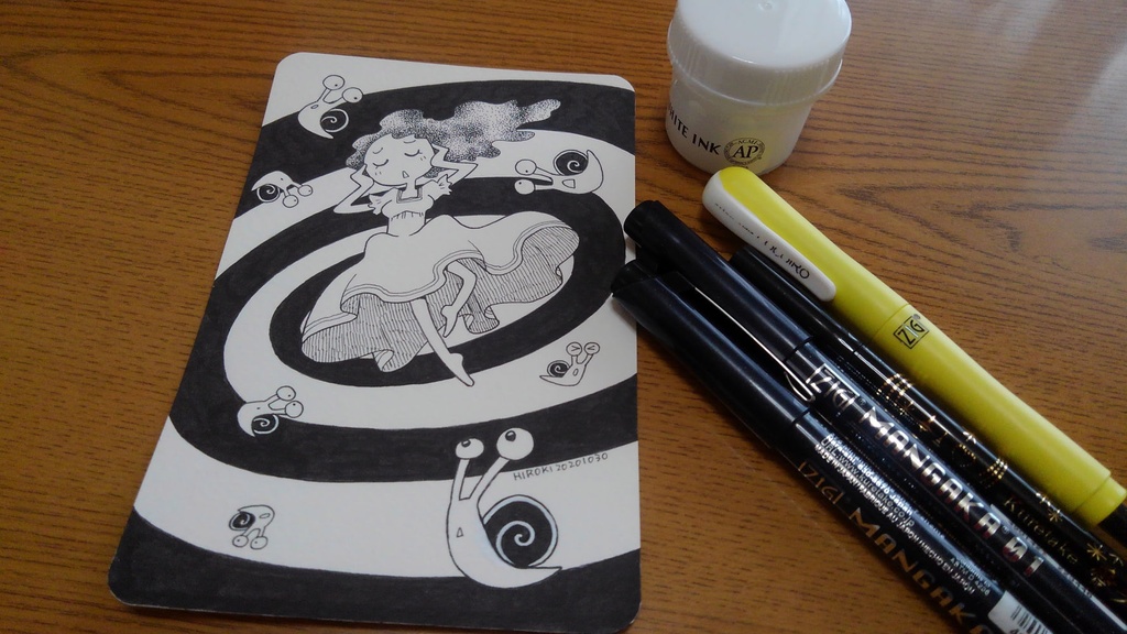 【ペン画イラスト原画】「眩暈」【ハガキ】