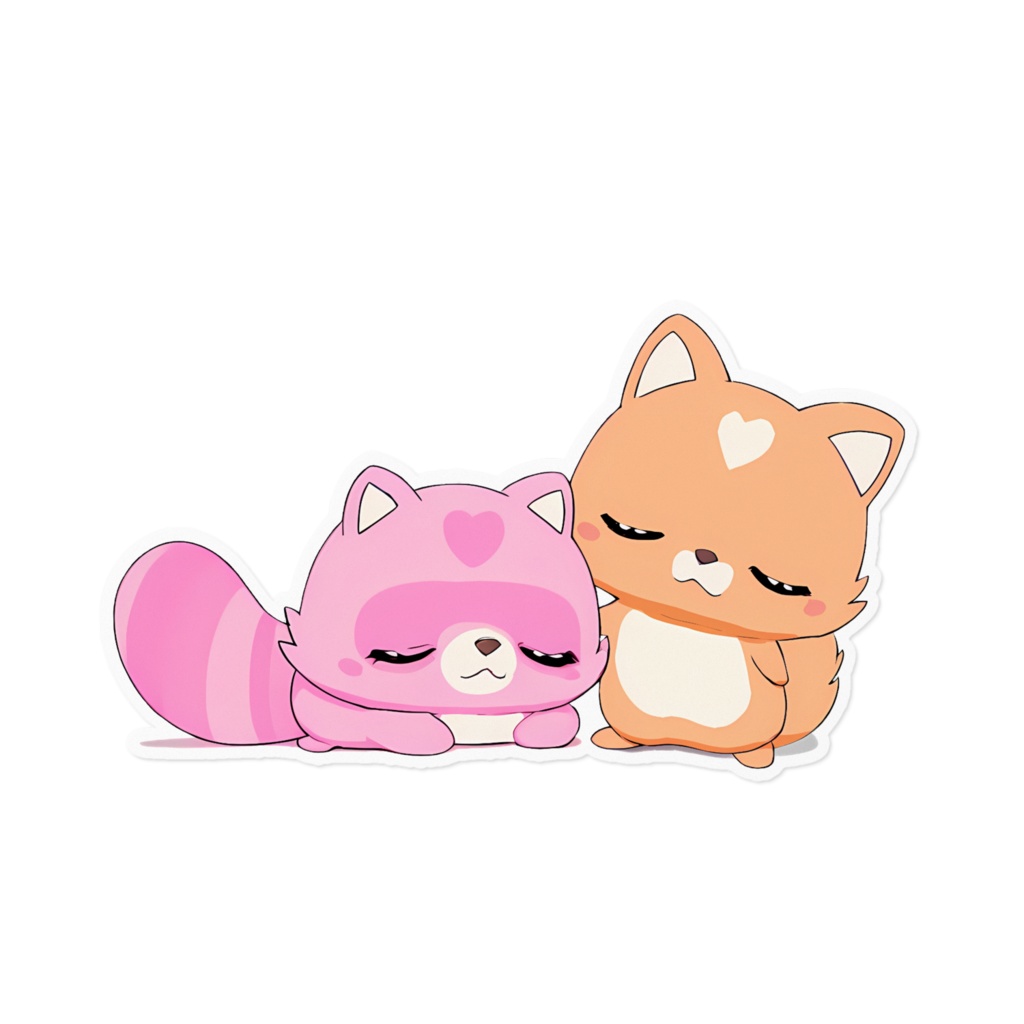 レトロ魔法少女ステッカー✨タヌタヌ＆ツネツネ💤おねむ💖160mm