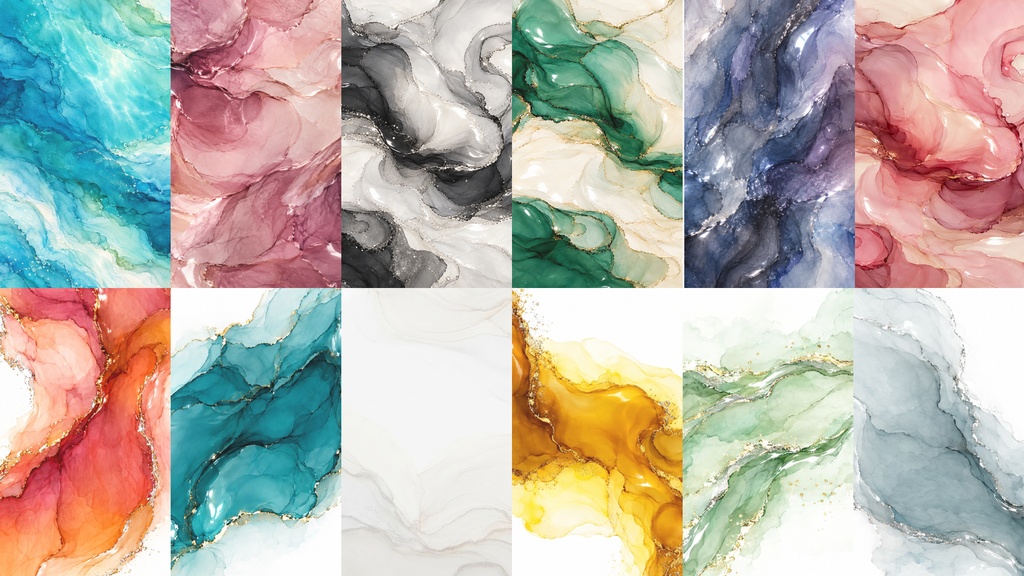 ALCOHOL INK TEXTURES|アルコールインクテクスチャ素材 12枚【A4横・PNG】