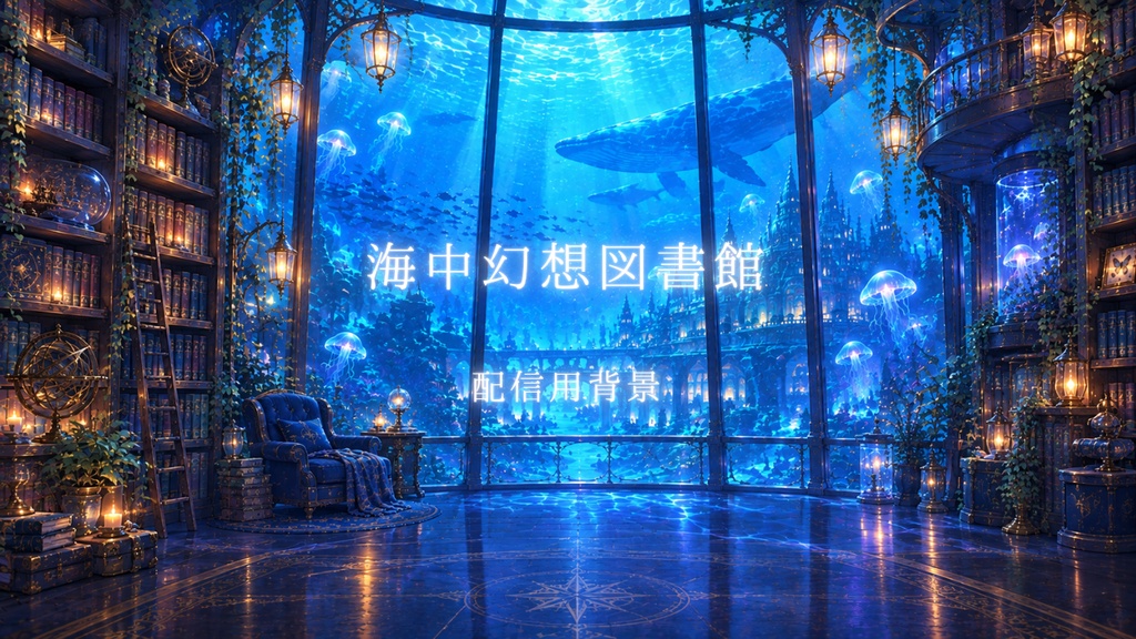海中幻想図書館｜配信用背景 2枚セット＋おまけ動画