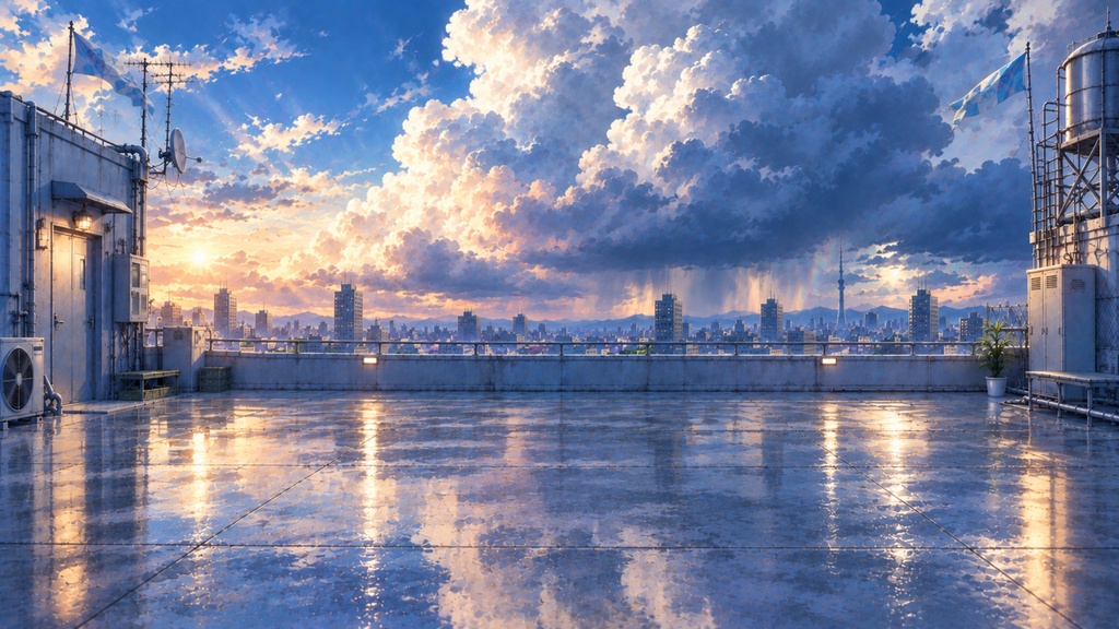 【動く配信用背景3種】都市の屋上展望 │ 動く背景3枚+静止画8枚