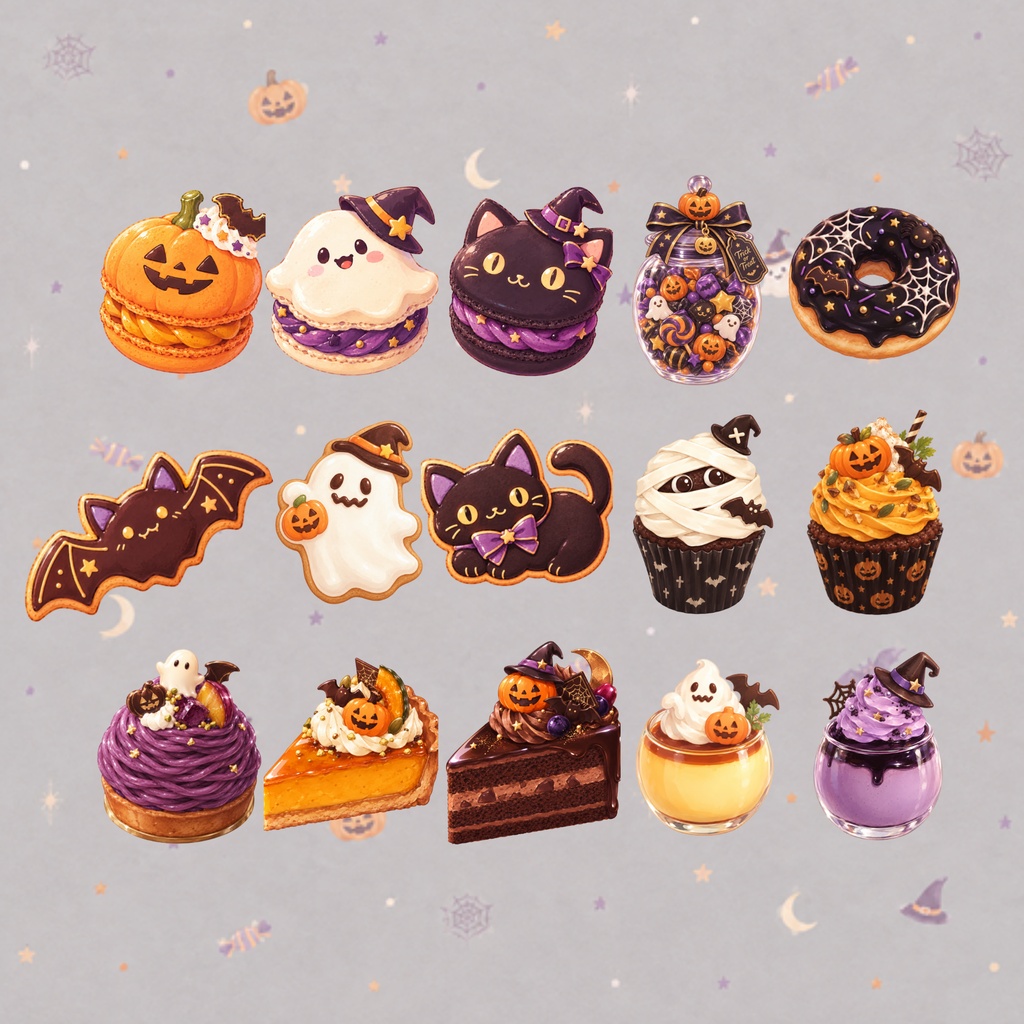 ハロウィンスイーツ素材15種|配信・背景・素材