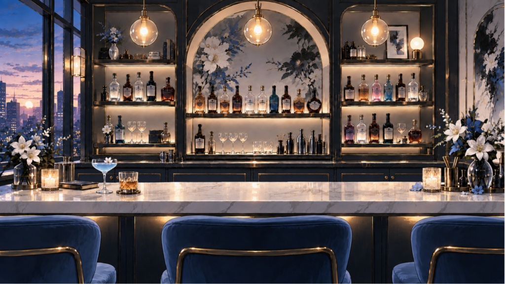 【配信背景・全4色】花宵のBAR|VTuber・配信素材|前景PNG付き