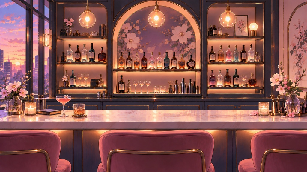 【配信背景・全4色】花宵のBAR|VTuber・配信素材|前景PNG付き