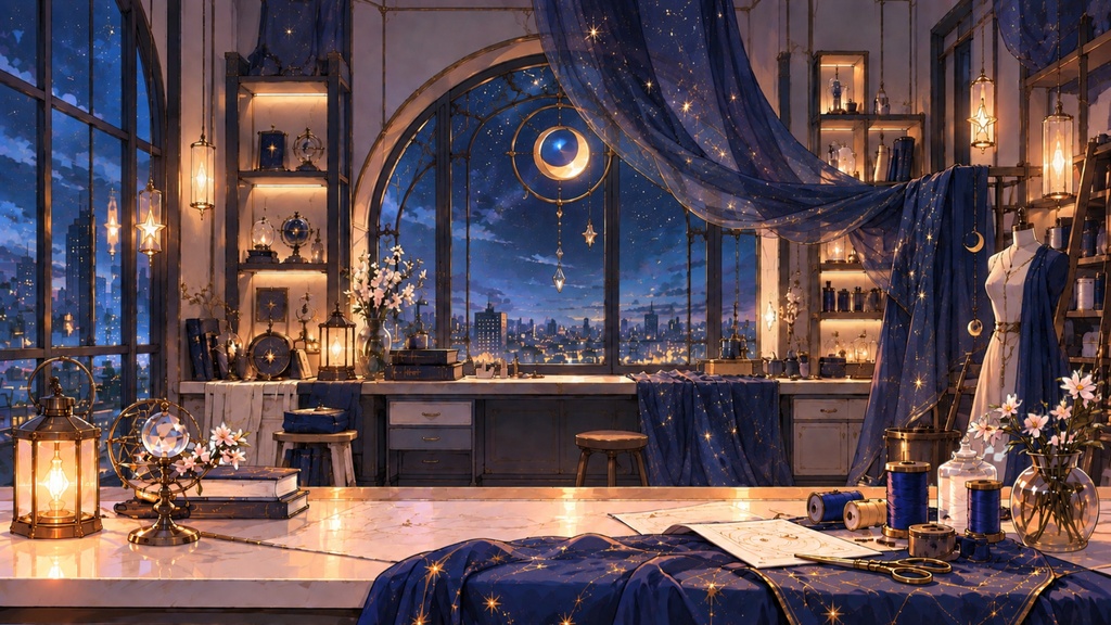 【配信・TRPG背景】空色を紡ぐ仕立て屋|幻想アトリエ・前景PNG付き