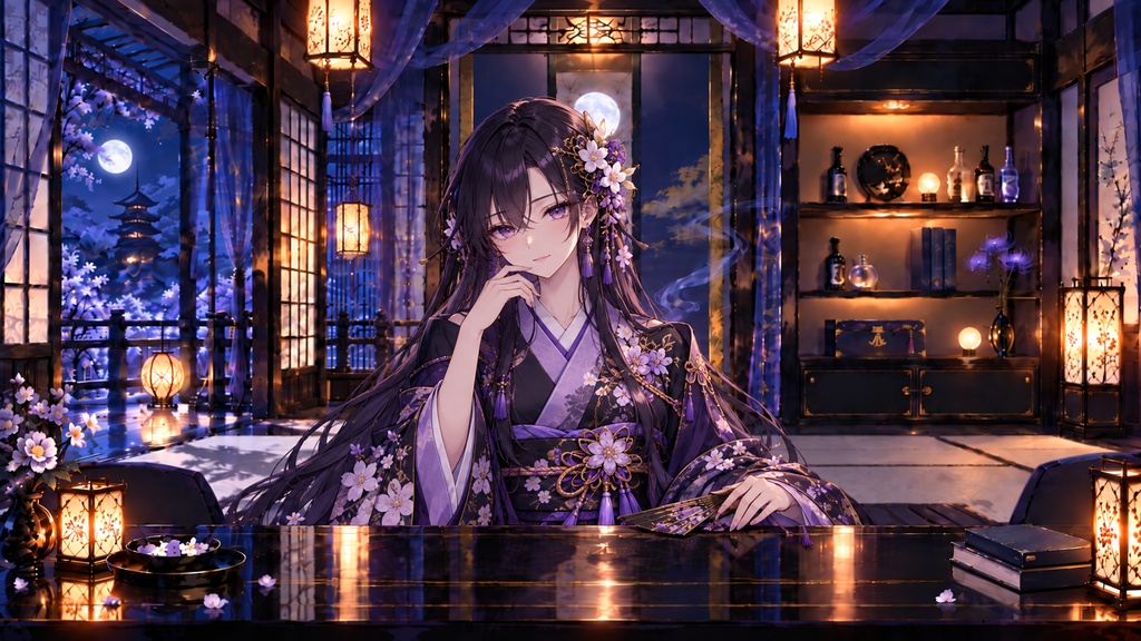 花灯の間|幻想和風 配信用動く背景・TRPG背景素材