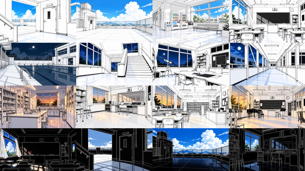 【全79枚】白の学園|学校背景素材集【昼・夕・夜/ゲーム・TRPG・ココフォリア】