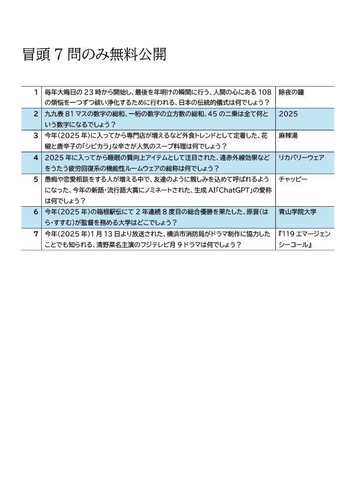 除夜のクイズ 2025→2026