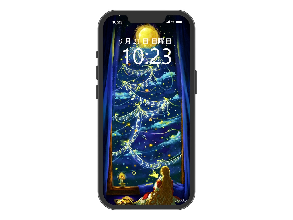 スマホ壁紙　「月が描くクリスマス」