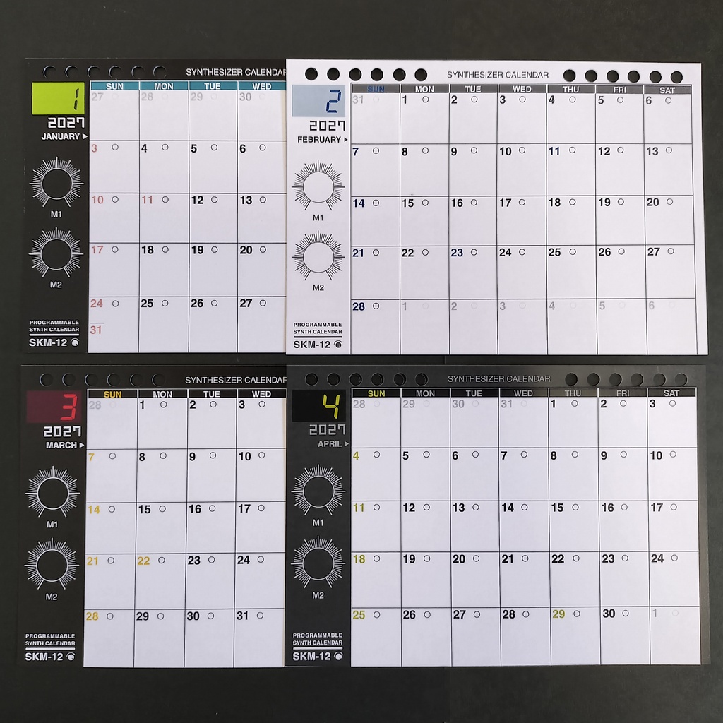 【2027カレンダー】シンセカレンダー SKM-12 シンセ卓上・ツマミマグネット付き