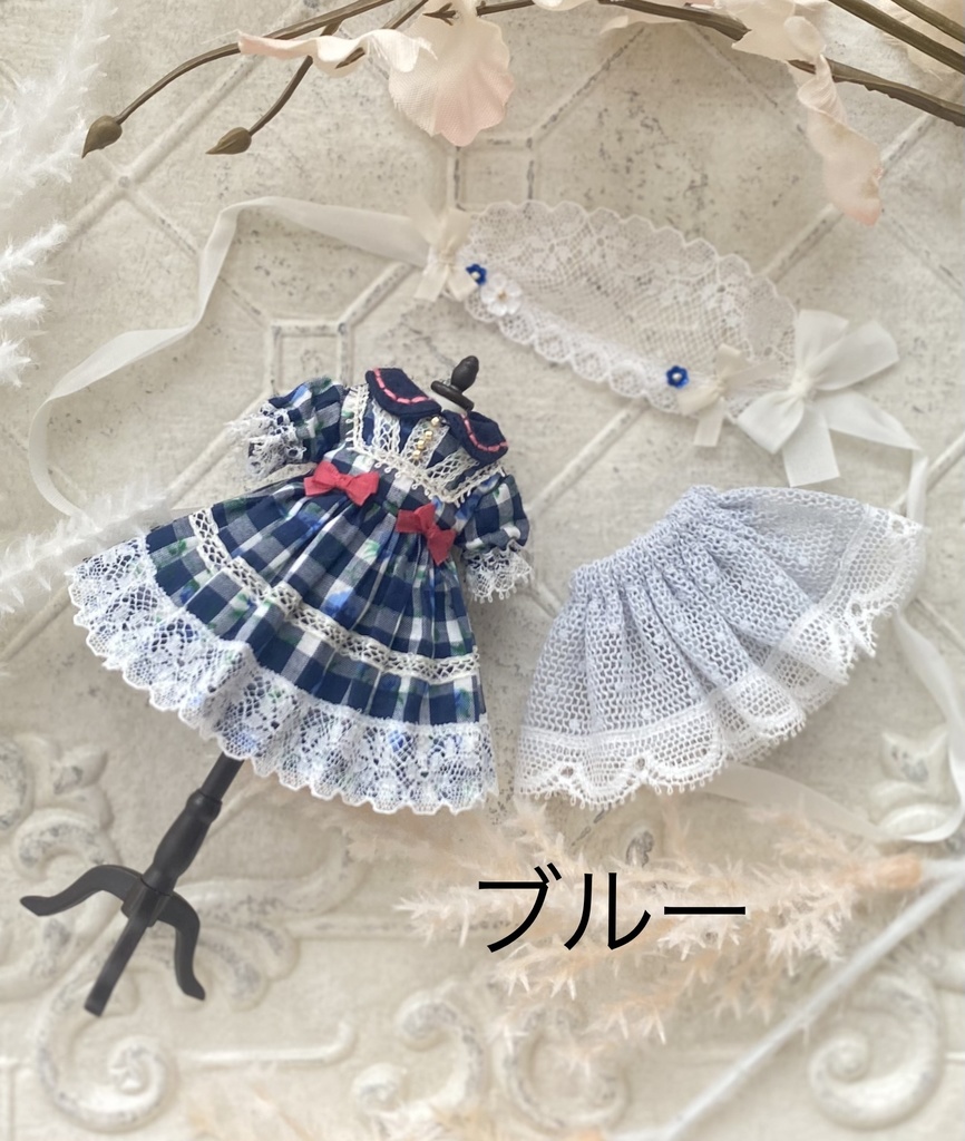 1/12サイズ 薔薇チェックワンピース