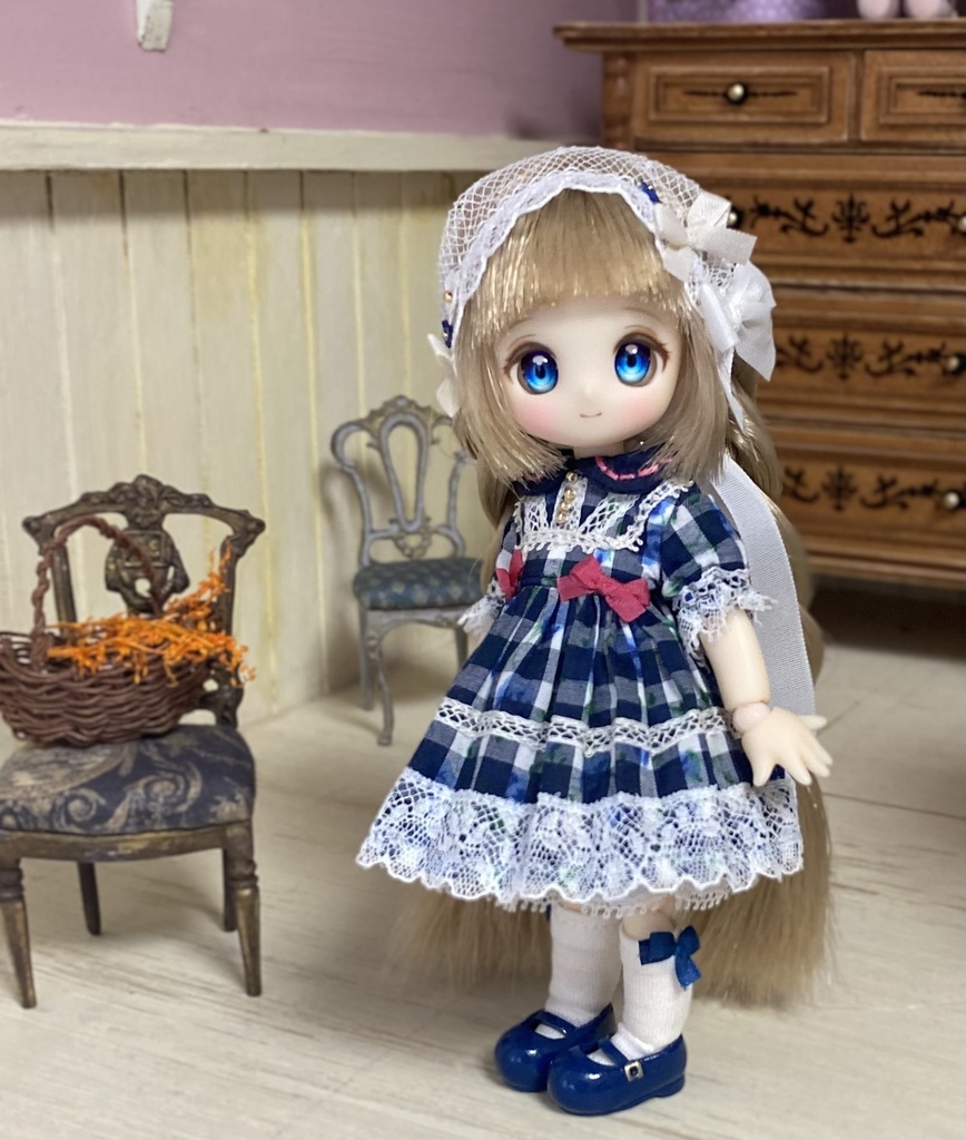 1/12サイズ 薔薇チェックワンピース
