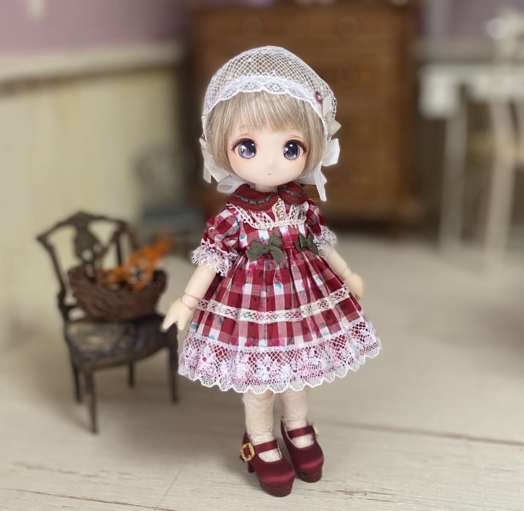 1/12サイズ 薔薇チェックワンピース
