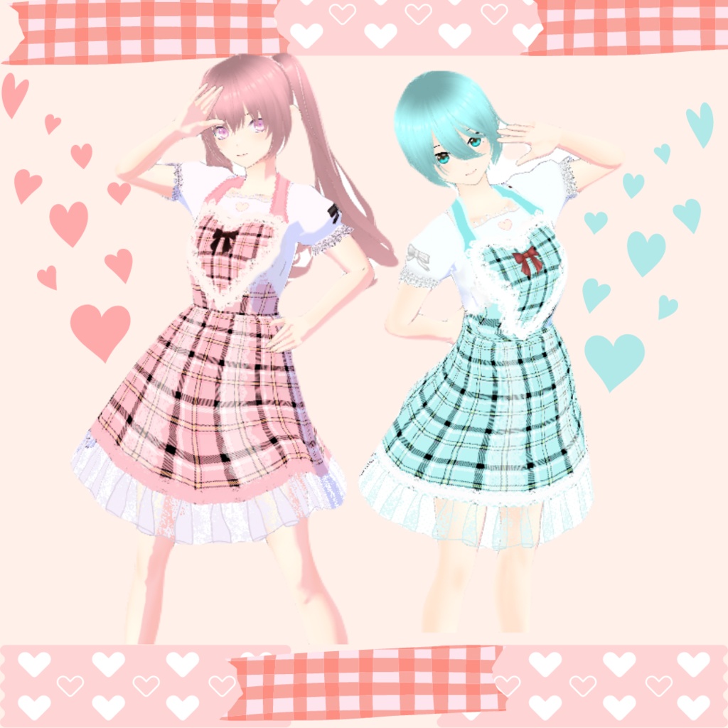 【vroid】ハートエプロンワンピース heart apron dress