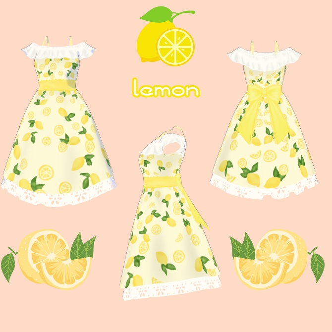 【vroid】フルーツワンピース いちご・レモン fruits dress strawberry/lemon