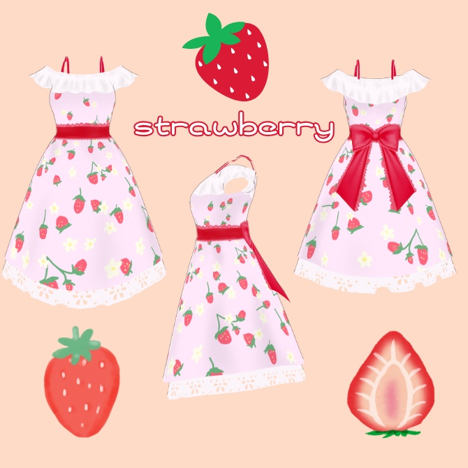 【vroid】フルーツワンピース いちご・レモン fruits dress strawberry/lemon