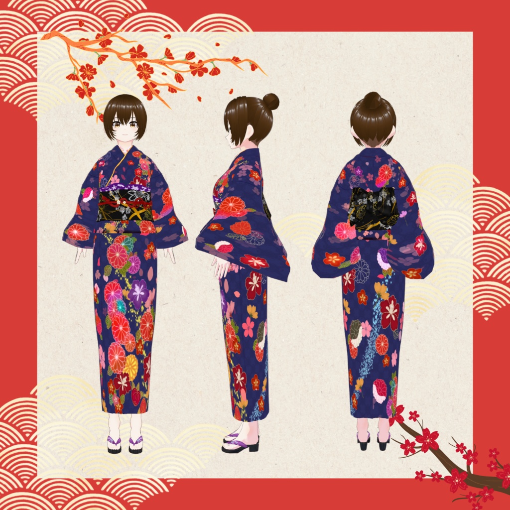 vroid 振袖 着物 kimono (vroidcustomitem、xwearデータ)