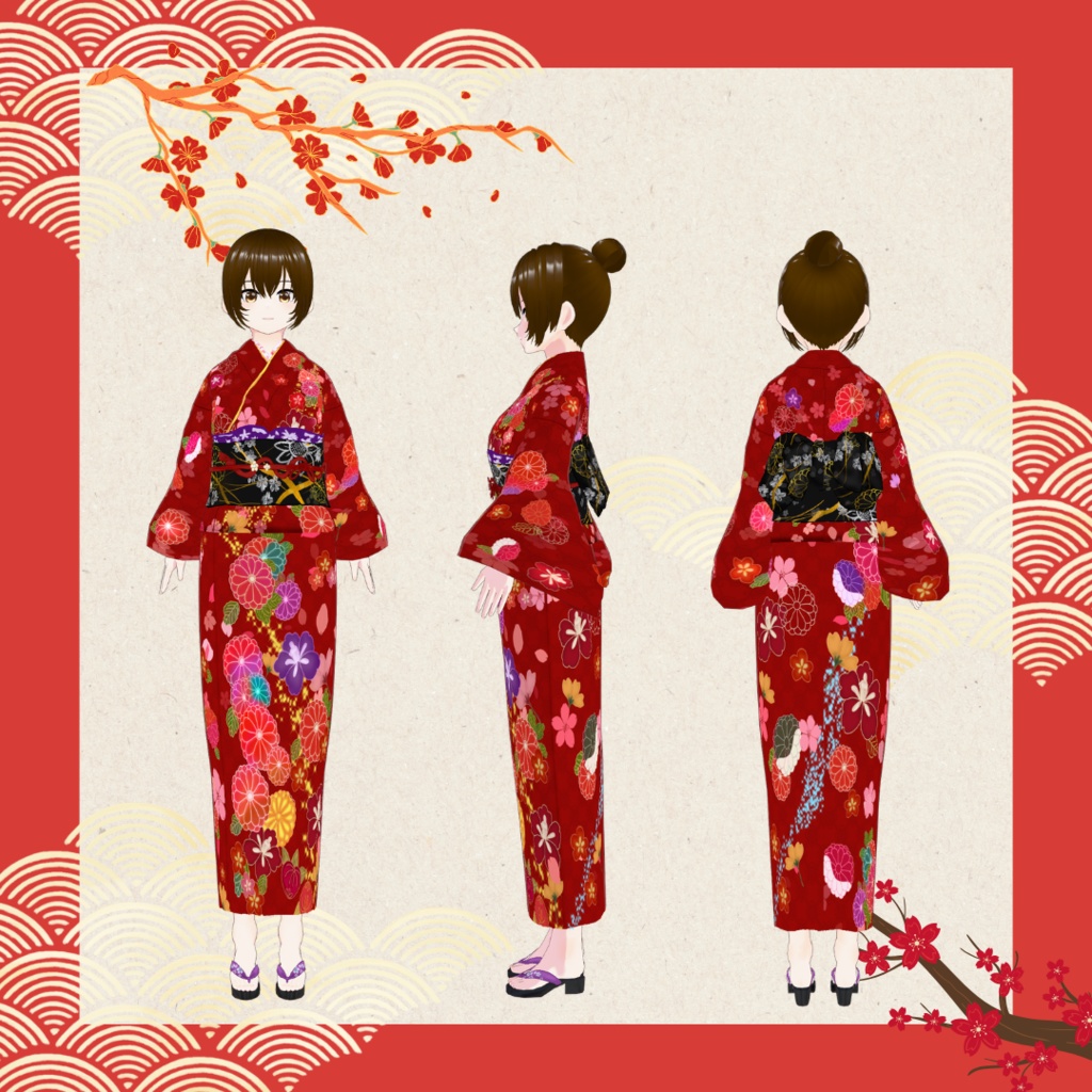 vroid 振袖 着物 kimono (vroidcustomitem、xwearデータ)