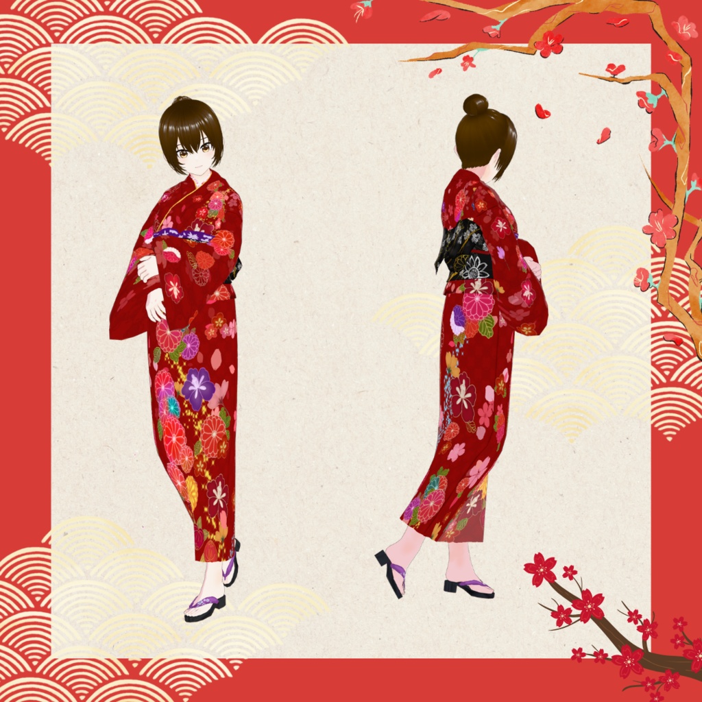 vroid 振袖 着物 kimono (vroidcustomitem、xwearデータ)