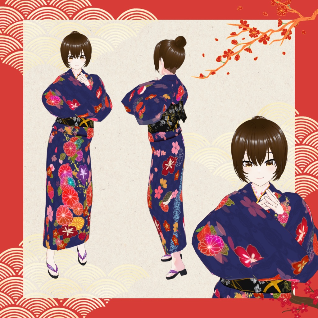 vroid 振袖 着物 kimono (vroidcustomitem、xwearデータ)