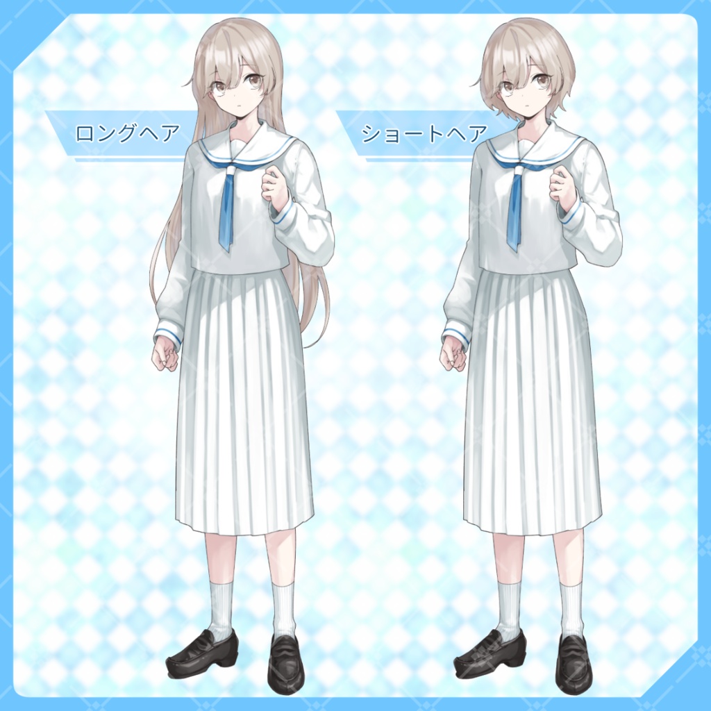 【立ち絵素材01】セーラー服 白セーラー 制服 学生 (髪型2種/表情差分7種)