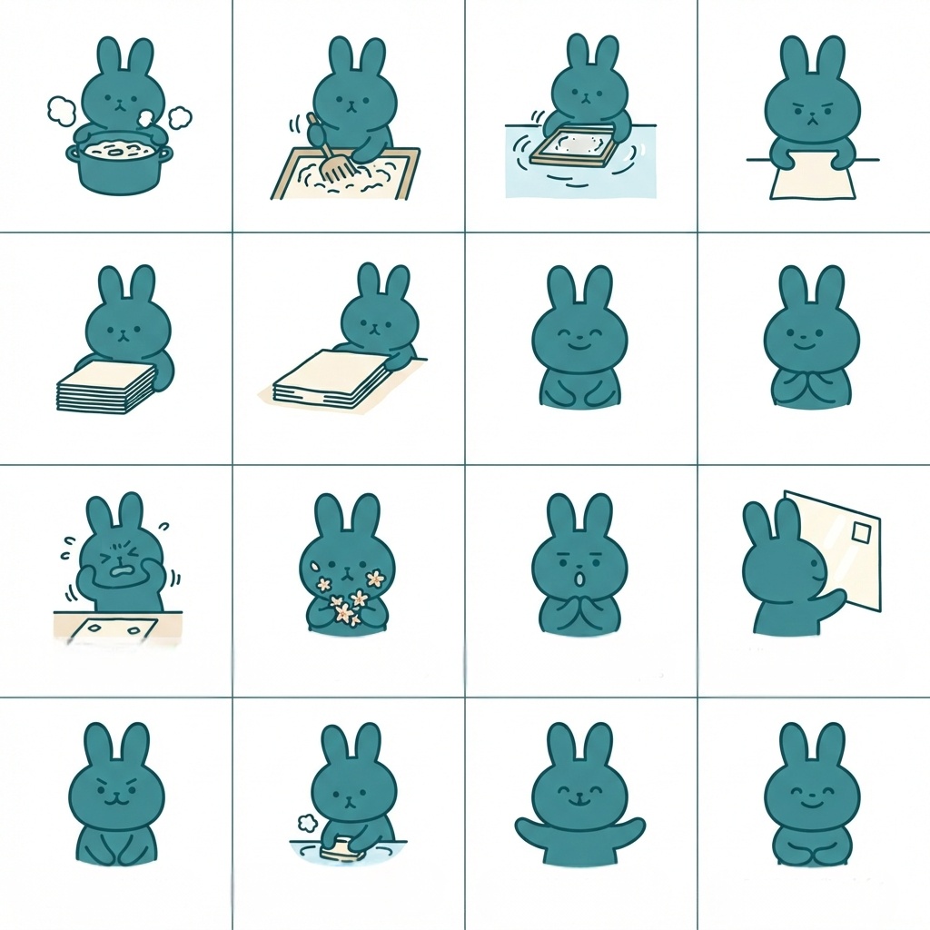 【透過PNG】和紙漉き職人うさぎイラストパック（Web・SNS素材用）