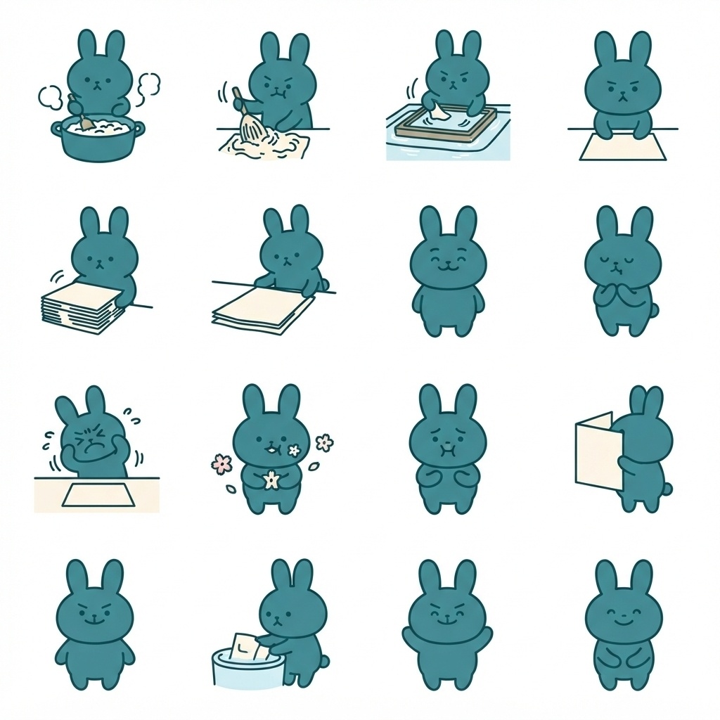 【透過PNG】伝統技術と職人うさぎイラストパック（Web・SNS素材用）
