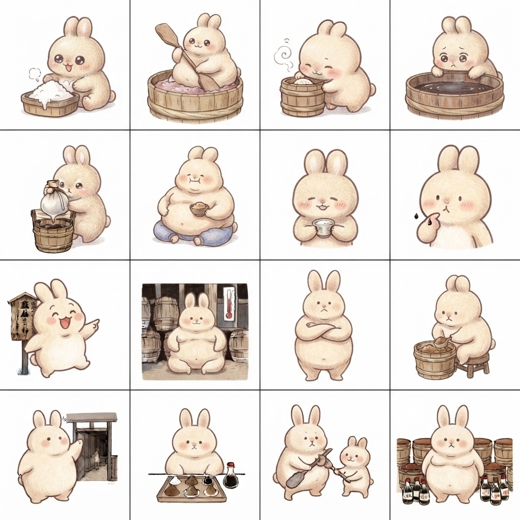 【透過PNG】味噌作り職人うさぎイラストパック（Web・SNS素材用）
