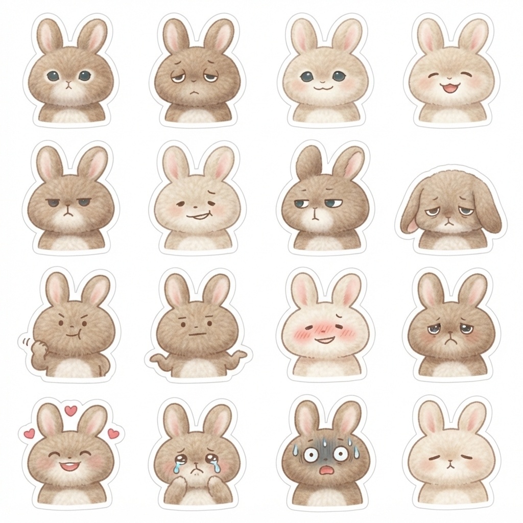 モフモフうさぎの日常リアクション＆相槌スタンプ素材（16種）