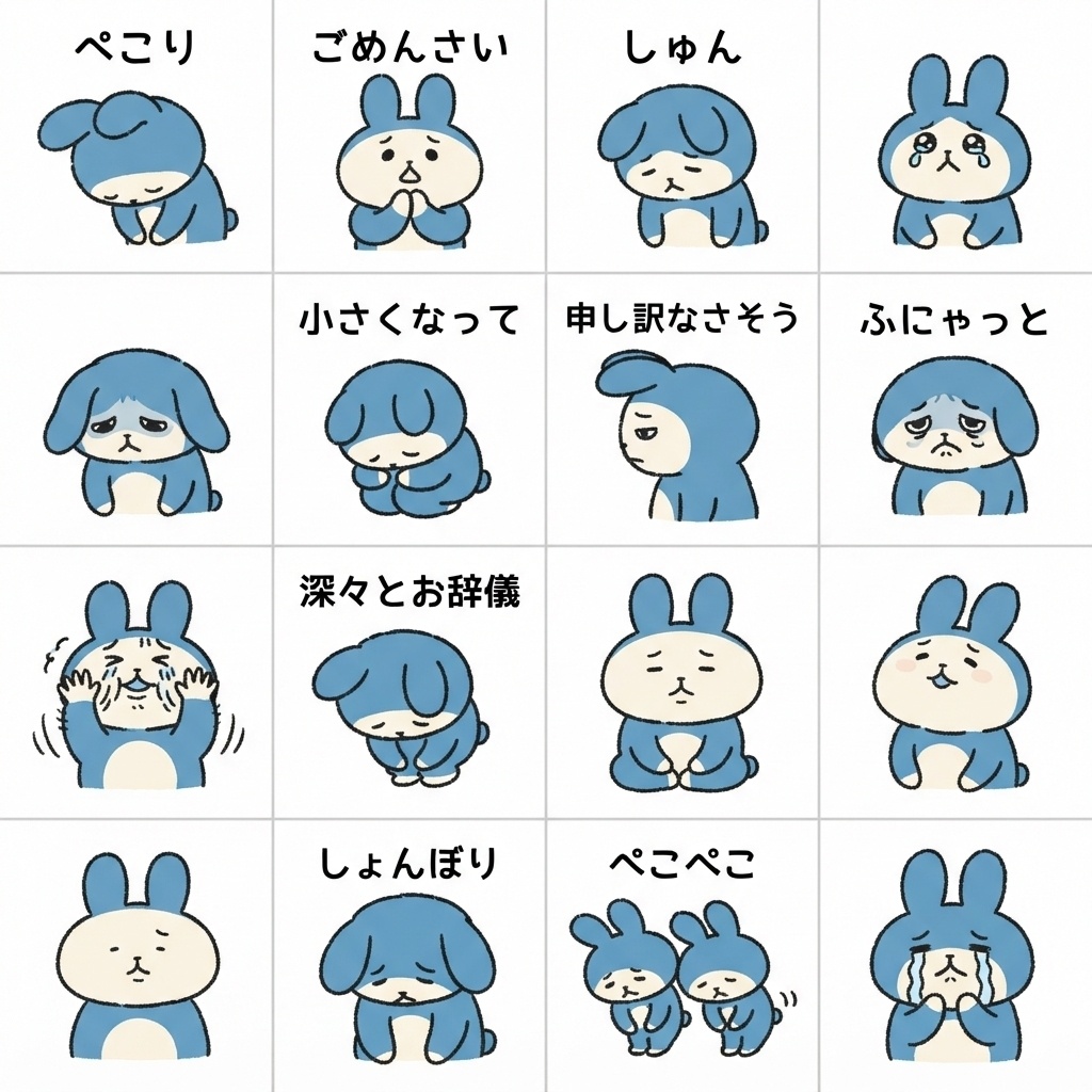 もふもふうさぎの謝罪・ごめんねリアクション素材（16種）