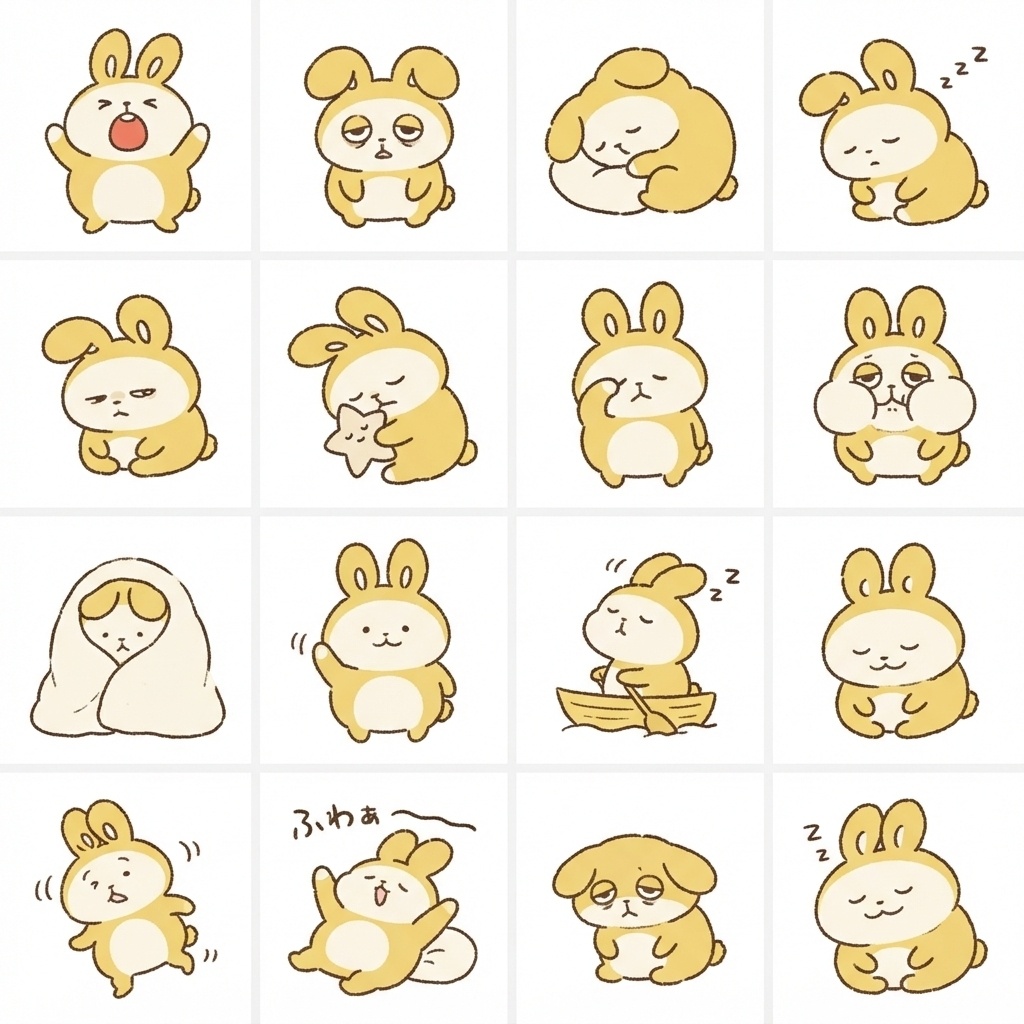 もふもふうさぎの眠い・おやすみリアクション素材（16種）