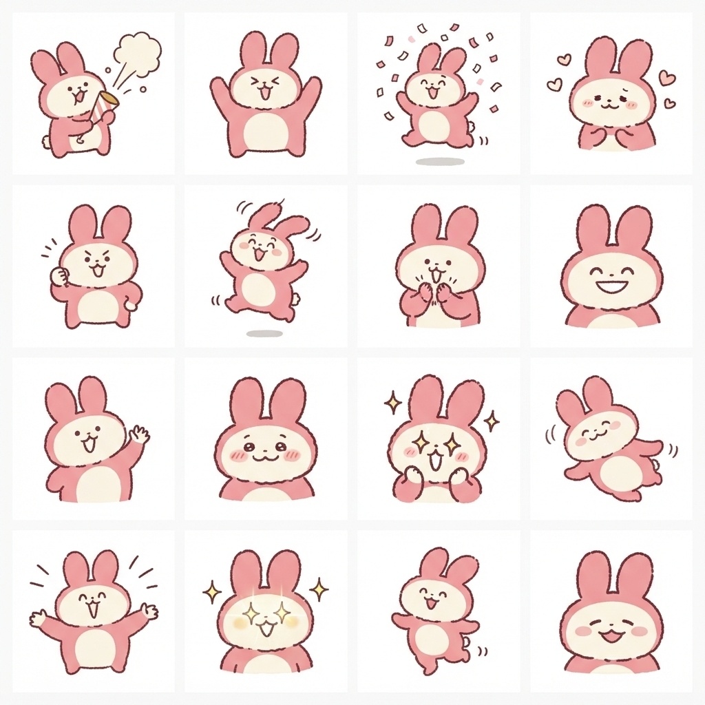 もふもふうさぎのお祝い・おめでとうリアクション素材（16種）