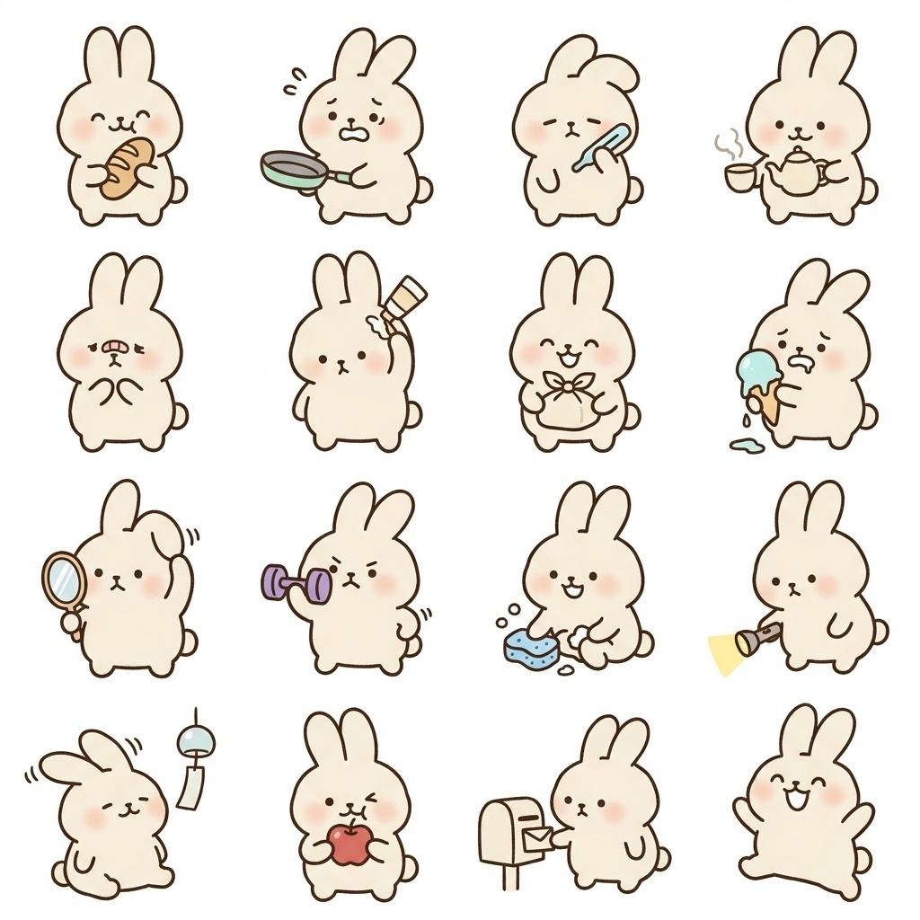 【素材パック】ゆるかわうさぎ絵文字・アイコン素材集(在宅ワーク・ちょっと待って編)