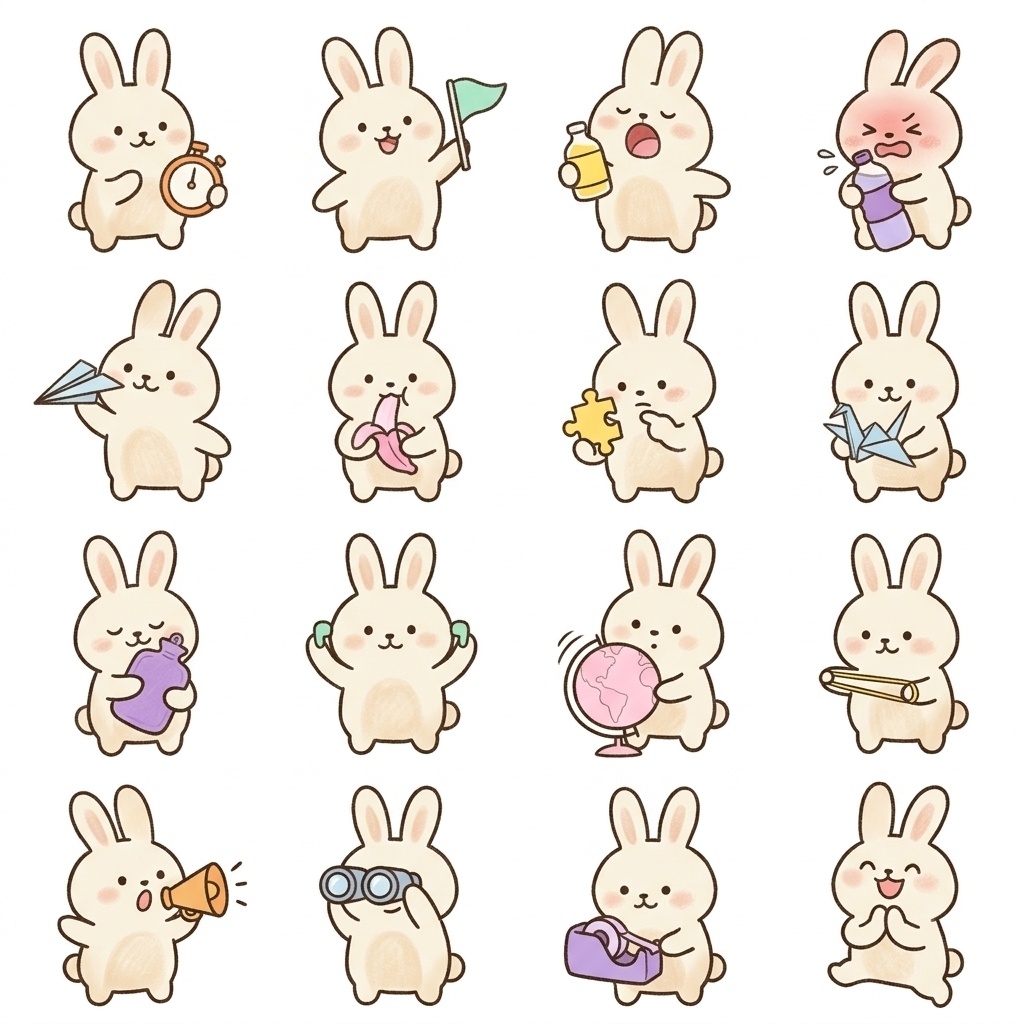 【素材パック】ゆるかわうさぎ絵文字・アイコン素材集（在宅ワーク・ちょっと待って編 Vol.2）