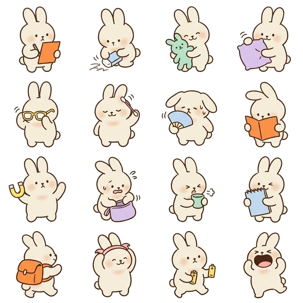 【素材パック】ゆるかわうさぎ絵文字・アイコン素材集（在宅ワーク・ちょっと待って編 Vol.3）