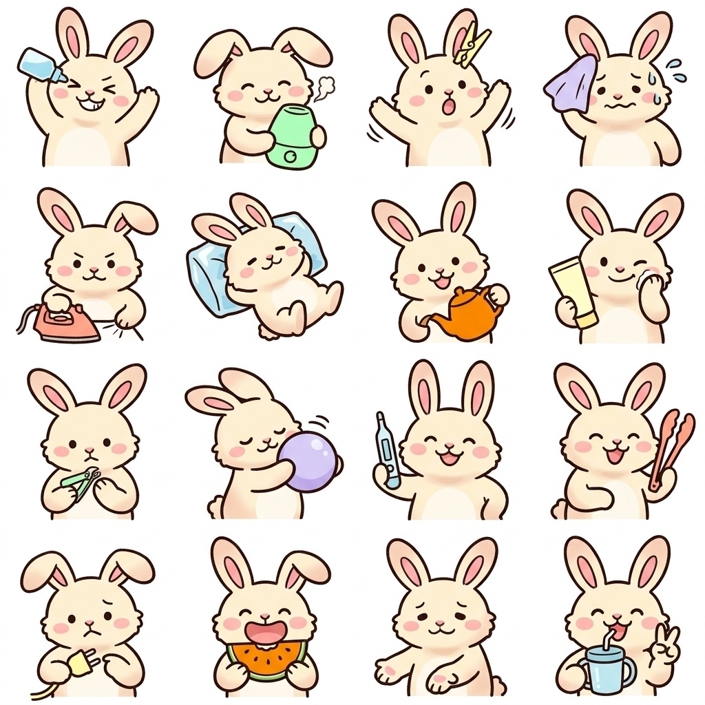 【素材パック】ゆるかわうさぎ絵文字・アイコン素材集（在宅ワーク・ちょっと待って編 Vol.4）