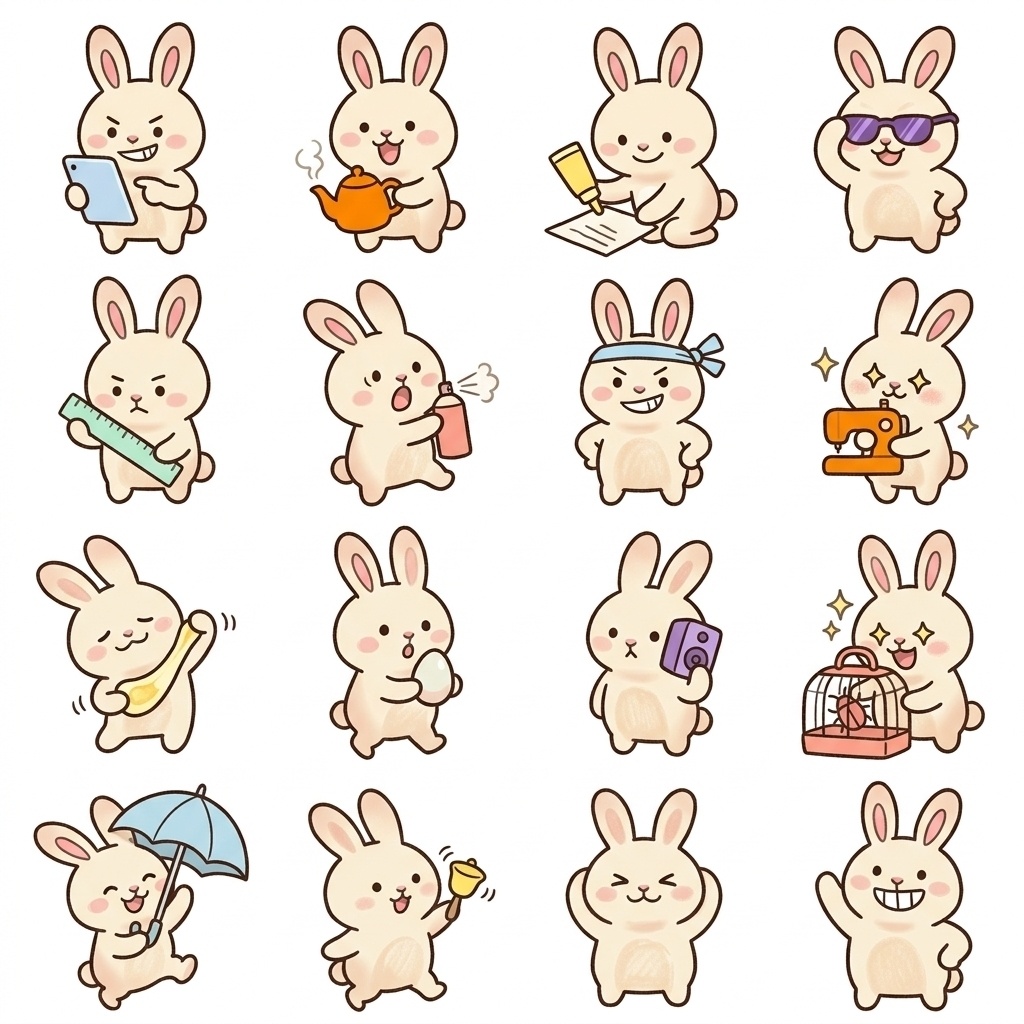 【素材パック】ゆるかわうさぎ絵文字・アイコン素材集（在宅ワーク・ちょっと待って編 Vol.5）