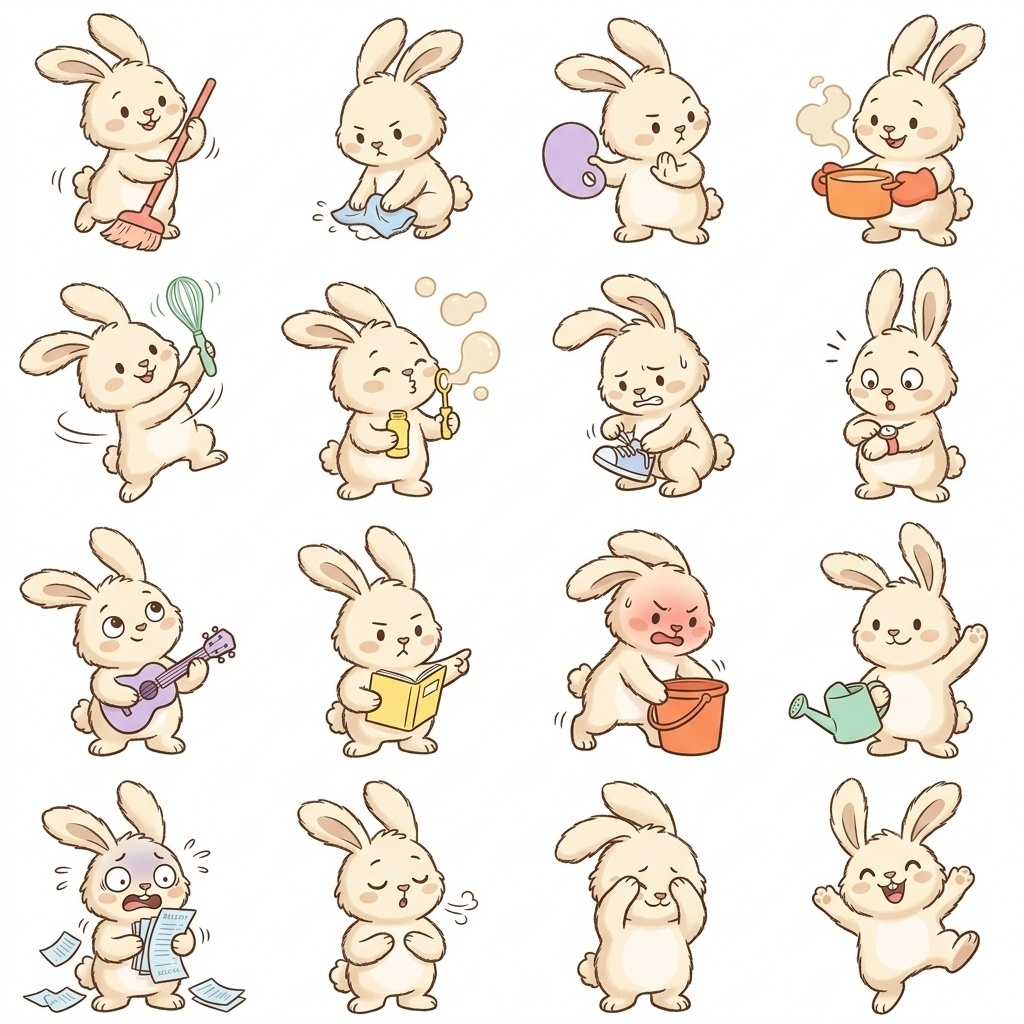 【素材パック】ゆるかわうさぎ絵文字・アイコン素材集（在宅ワーク・ちょっと待って編 Vol.7）