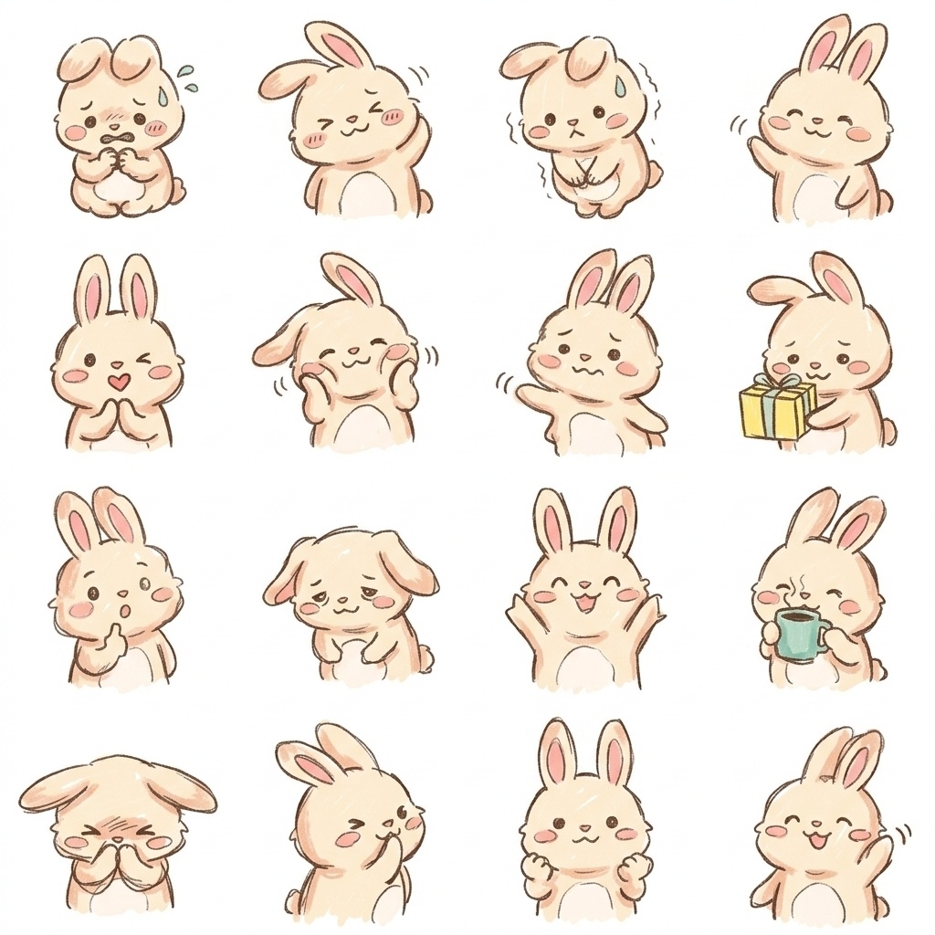【商用利用OK】小さくごめん、ゆる敬語リアクションのうさぎ絵文字・イラスト素材集
