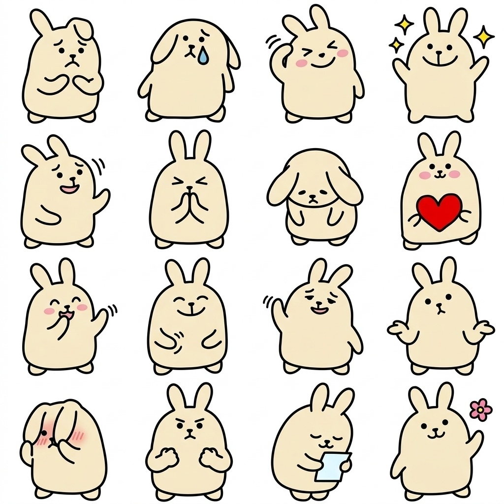 ぺこっと伝える、ゆるうさぎの「小さくごめん＆ゆる敬語」16種セット