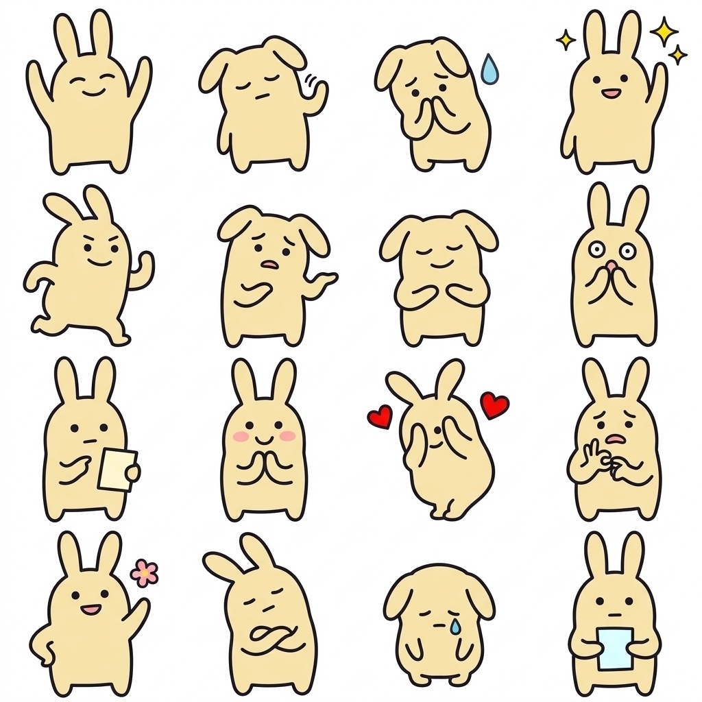 毎日つかえる、ゆるうさぎの「小さくごめん＆ゆる敬語」16種セット