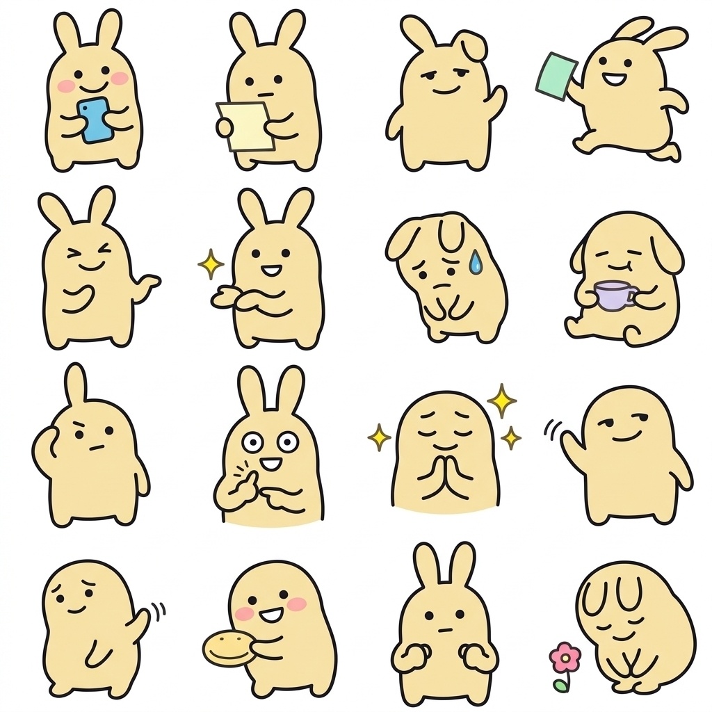 スムーズに伝わる、ゆるうさぎの「小さくごめん＆ゆる敬語」16種セット