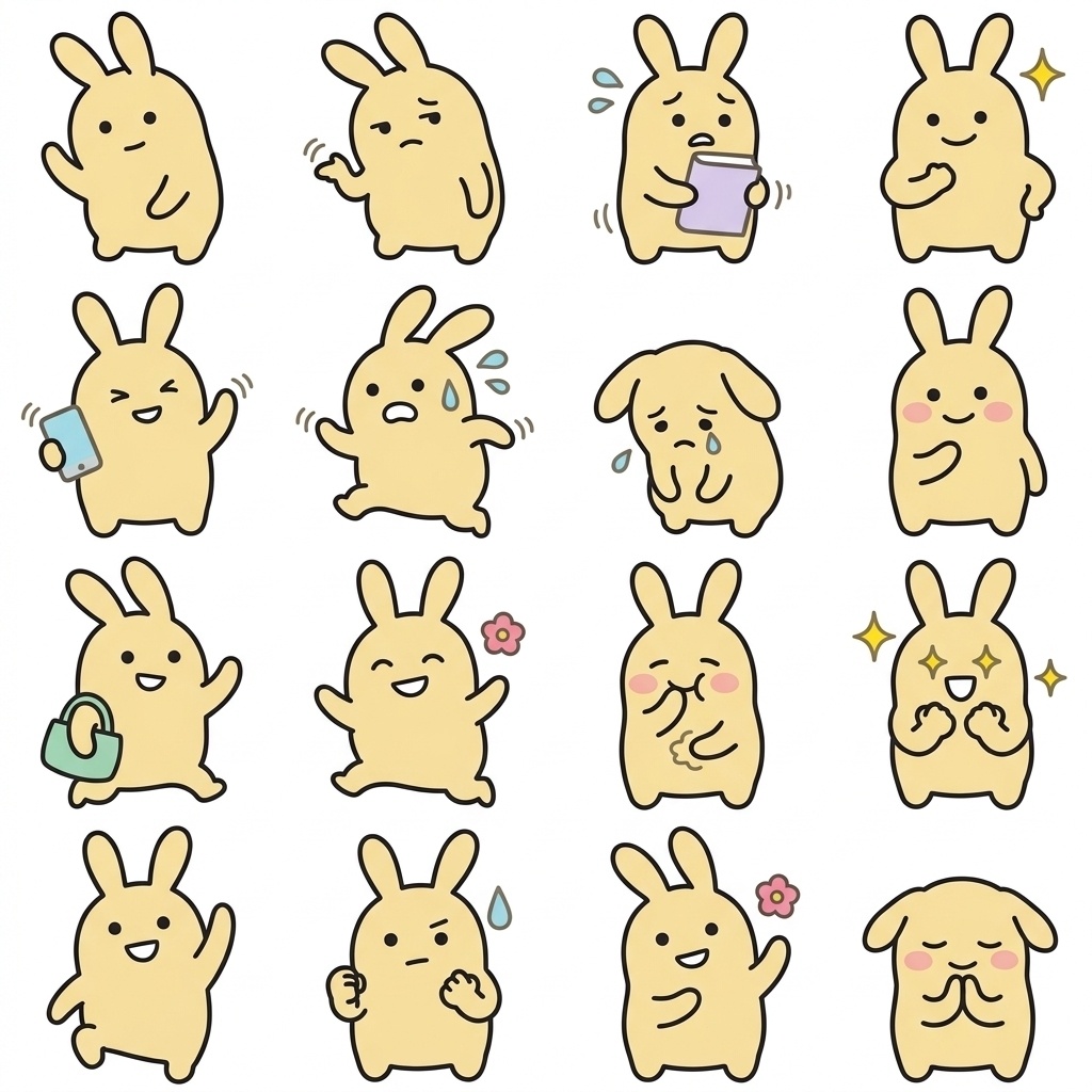 気持ちがしっかり伝わる、ゆるうさぎの「小さくごめん＆ゆる敬語」16種セット