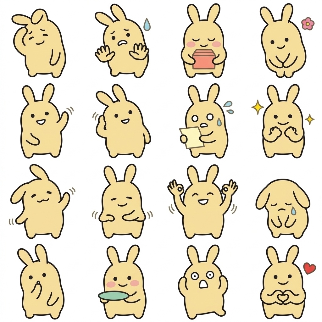 やさしくサポート、ゆるうさぎの「小さくごめん＆ゆる敬語」16種セット