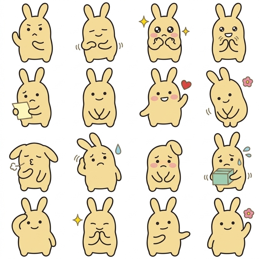 品よく届く、ゆるうさぎの「小さくごめん＆ゆる敬語」16種セット